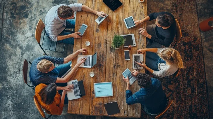 teamworking intensely together stockcake